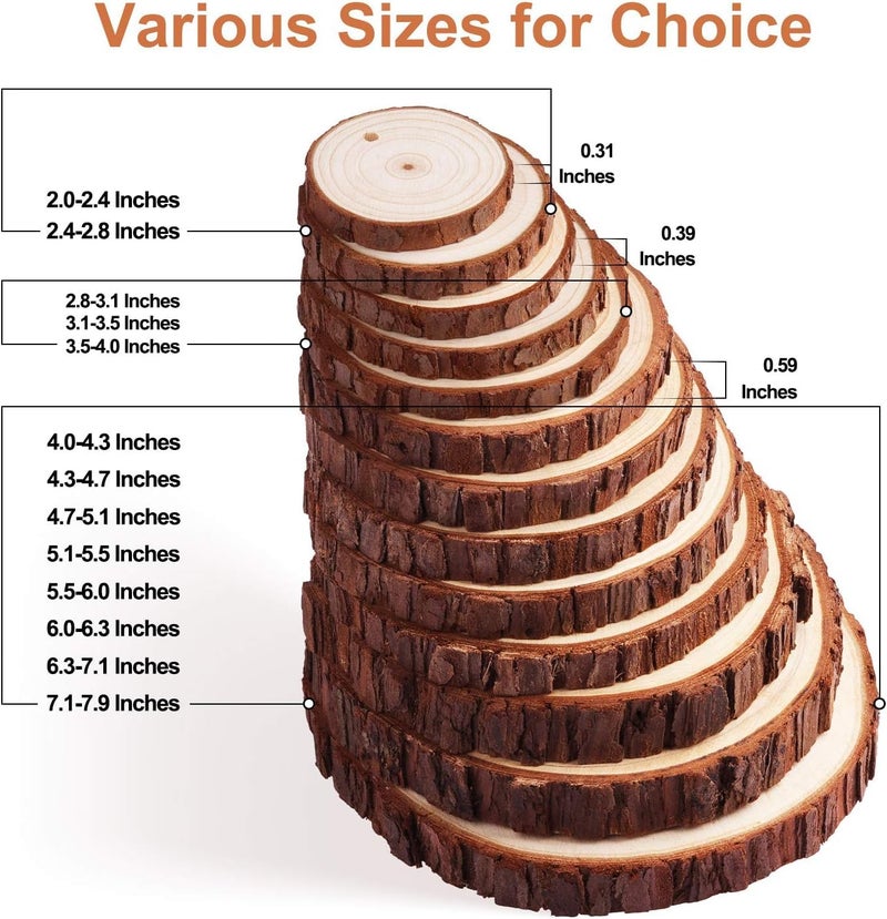 Fuyit Natural Wood Slices 30 Pcs 2.4-2.8 Inches Craft Wood Kit Unfinished Predrilled with Hole Wooden Circles Tree Slices for Arts and Crafts Christmas Ornaments DIY Crafts - Image 4